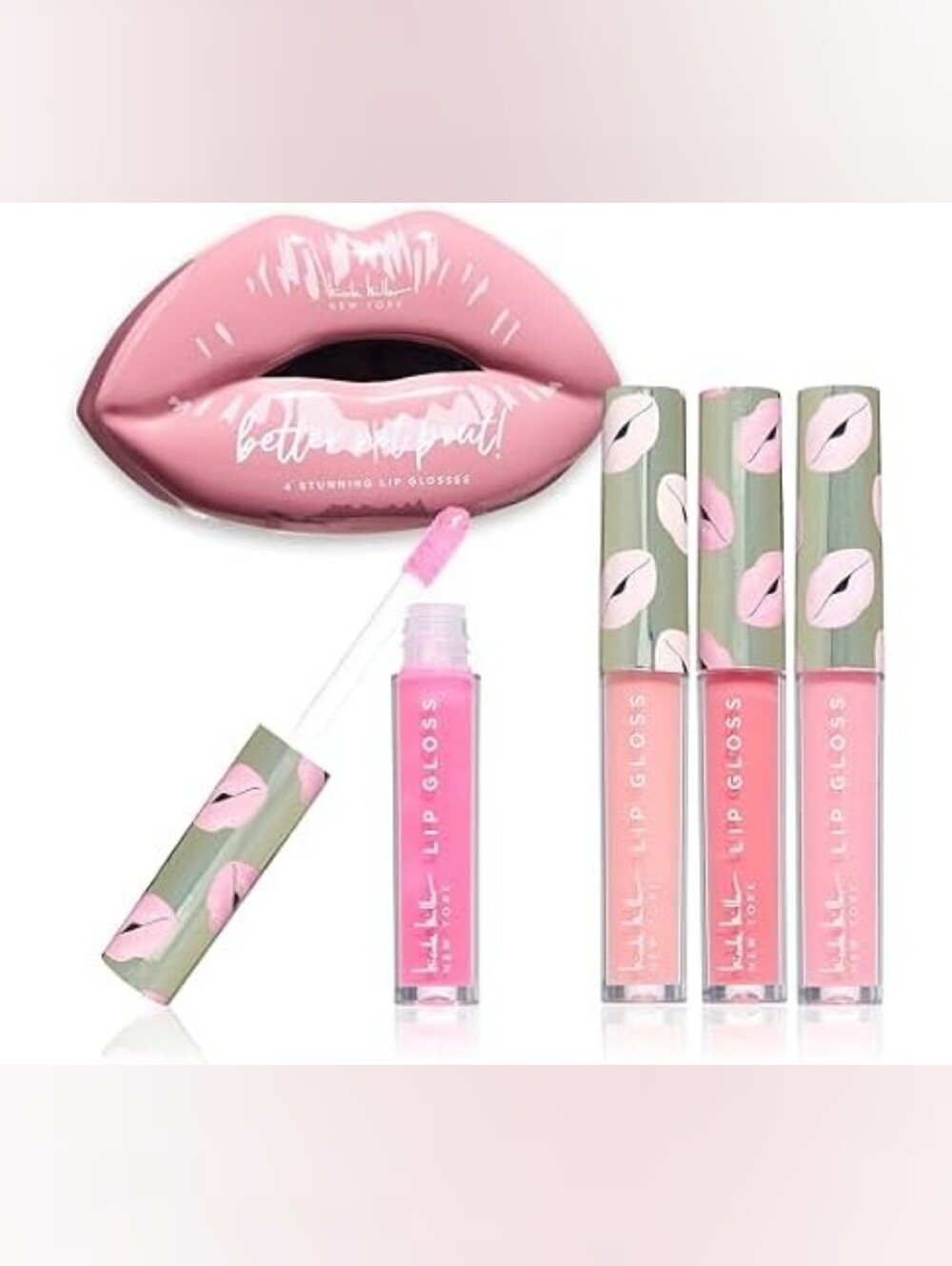 Nicole Miller New York Heart Shaped Tin-Lip Gloss Set Pink, Coral & Rose Shades